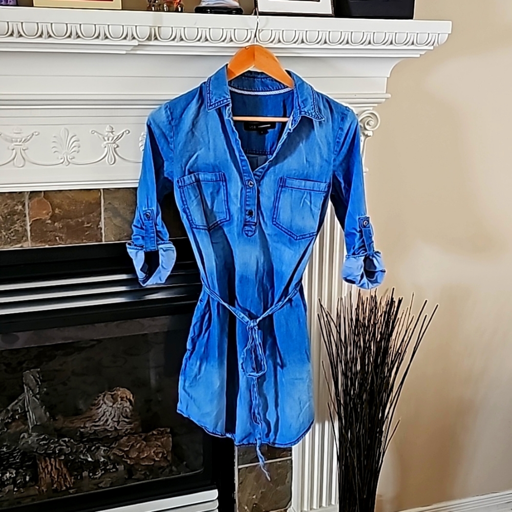 Denim shirt dress with belt